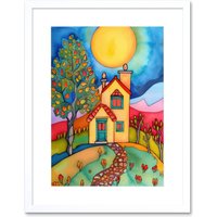 Artery8 Wall Art Print English Country Home Folk Artwork Framed 9X7 Inch in White | Size: W7" x H9"