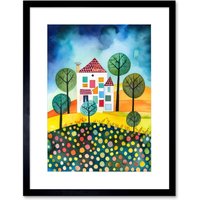 Artery8 Wall Art Print Abstract House & Garden Folk Artwork Framed 9X7 Inch in Black | Size: W7" x H9"