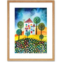 Artery8 Wall Art Print Abstract House & Garden Folk Artwork Framed 9X7 Inch in Beige | Size: W7" x H9"