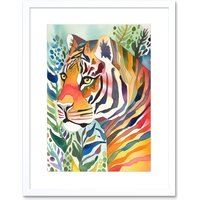 Artery8 Wall Art Print The Hidden Tiger Folk Artwork Framed 9X7 Inch in White | Size: W7" x H9"