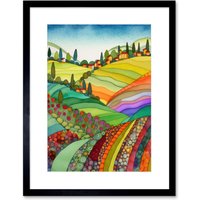 Artery8 Wall Art Print Abstract Tuscany Hills Landscape Folk Artwork Framed 9X7 Inch in Black | Size: W7" x H9"