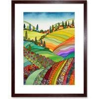 Artery8 Wall Art Print Abstract Tuscany Hills Landscape Folk Artwork Framed 9X7 Inch in Brown | Size: W7" x H9"