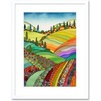 Artery8 Wall Art Print Abstract Tuscany Hills Landscape Folk Artwork Framed 9X7 Inch in White | Size: W7" x H9"