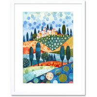 Artery8 Wall Art Print Italian Abstract Landscape Folk Artwork Framed 9X7 Inch in White | Size: W7" x H9"