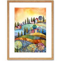 Artery8 Wall Art Print Italian Countryside Midsummer Landscape Folk Artwork Framed 9X7 Inch in Beige | Size: W7" x H9"