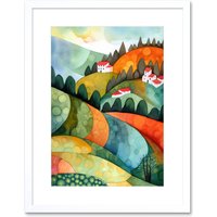 Artery8 Wall Art Print Countryside Of Florence Italy Folk Artwork Framed 9X7 Inch in White | Size: W7" x H9"