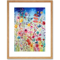 Artery8 Wall Art Print Summer Wildflower Meadow Folk Artwork Framed 9X7 Inch in Beige | Size: W7" x H9"