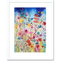 Artery8 Wall Art Print Summer Wildflower Meadow Folk Artwork Framed 9X7 Inch in White | Size: W7" x H9"