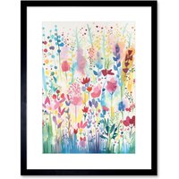 Artery8 Wall Art Print Soft Pastel Wildflower Floral Folk Artwork Framed 9X7 Inch in Black | Size: W7" x H9"