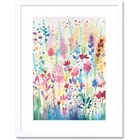 Artery8 Wall Art Print Soft Pastel Wildflower Floral Folk Artwork Framed 9X7 Inch in White | Size: W7" x H9"