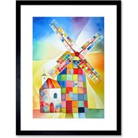 Artery8 Wall Art Print Abstract Patchwork Windmill Old Amsterdam Folk Artwork Framed 9X7 Inch in Black | Size: W7" x H9"