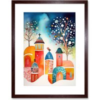 Artery8 Wall Art Print Winter Churchyard Snowfall Trees Folk Artwork Framed 9X7 Inch in Brown | Size: W7" x H9"