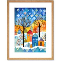 Artery8 Wall Art Print Abstract Winter Snowfall Folk Artwork Framed 9X7 Inch in Beige | Size: W7" x H9"