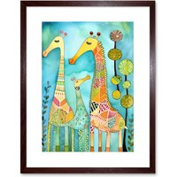 Artery8 Wall Art Print Folk Art Giraffes Fun Cute Kids Bedroom Painting Artwork Framed 9X7 Inch in Brown | Size: W7" x H9"