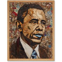 Artery8 Wall Art Print Barack Obama Collage Art Portrait Art Framed in Light Oak | Size: W12" x H16"