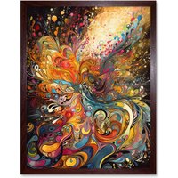 Artery8 Wall Art Print Vibrant Colour Sound Waves Music Artwork Art Framed in Brown | Size: W12" x H16"