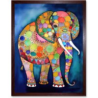 Artery8 Wall Art Print Elephant With Patterns Folk Art Watercolour Painting Art Framed in Brown | Size: W12" x H16"
