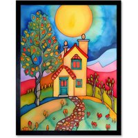 Artery8 Wall Art Print English Country Home Folk Art Framed in Black | Size: W12" x H16"