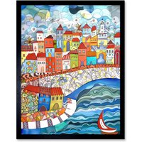 Artery8 Wall Art Print Burano Italy Seaside Town Folk Art Framed in Black | Size: W12" x H16"