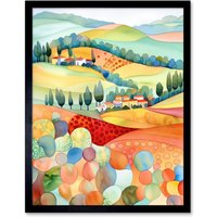 Artery8 Wall Art Print Chianti Italy Rolling Hills Folk Art Framed in Black | Size: W12" x H16"