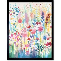 Artery8 Wall Art Print Soft Pastel Wildflower Floral Folk Art Framed in Black | Size: W12" x H16"
