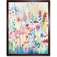 Artery8 Wall Art Print Soft Pastel Wildflower Floral Folk Art Framed in Brown | Size: W12" x H16"