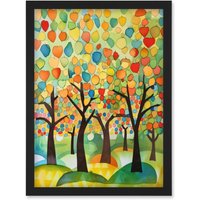 Artery8 Apple Tree Orchard Abstract Folk Art Landscape Watercolour Painting Artwork Framed Wall Art Print A4 in Black