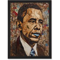 Artery8 Barack Obama Collage Art Portrait Artwork Framed Wall Art Print A4 in Black