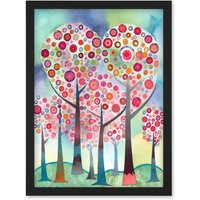 Artery8 Kandinsky Inspired Trees Blooming In Spring Folk Art Watercolour Painting Artwork Framed Wall Art Print A4 in Black