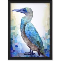 Artery8 Blue Footed Booby Bird Watercolour Painting Collage Artwork Framed Wall Art Print A4 in Black