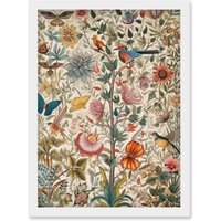 Artery8 Butterflies & Flower Plants Pattern Folk Art Watercolour Painting Artwork Framed Wall Art Print A4 in White