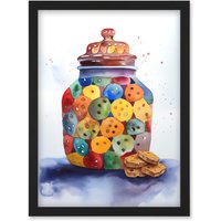 Artery8 Cookie Jar Folk Art Watercolour Painting Artwork Framed Wall Art Print A4 in Black