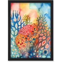 Artery8 Coral Reef Folk Art Watercolour Painting Artwork Framed Wall Art Print A4 in Black