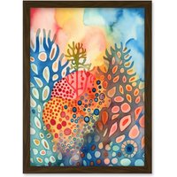 Artery8 Coral Reef Folk Art Watercolour Painting Artwork Framed Wall Art Print A4 in Brown