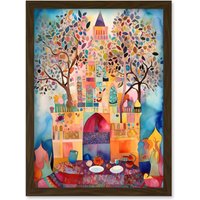 Artery8 Eid Al-Fitr Feast Folk Art Watercolour Painting Artwork Framed Wall Art Print A4 in Brown