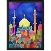 Artery8 Mosque Cityscape Islam Folk Art Artwork Framed Wall Art Print A4 in Black