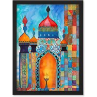 Artery8 Abstract Islamic Mosque Entrance Prayer Folk Art Artwork Framed Wall Art Print A4 in Black
