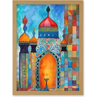 Artery8 Abstract Islamic Mosque Entrance Prayer Folk Art Artwork Framed Wall Art Print A4 in Light Oak
