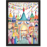 Artery8 Festival Folk Art Watercolour Painting Artwork Framed Wall Art Print A4 in Black