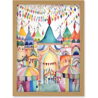 Artery8 Festival Folk Art Watercolour Painting Artwork Framed Wall Art Print A4 in Light Oak