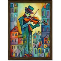 Artery8 Fiddler On The Roof Folk Art Watercolour Painting Artwork Framed Wall Art Print A4 in Brown