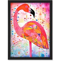 Artery8 Flamingo Folk Art Watercolour Painting Artwork Framed Wall Art Print A4 in Black
