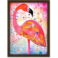 Artery8 Flamingo Folk Art Watercolour Painting Artwork Framed Wall Art Print A4 in Brown