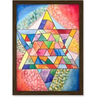 Artery8 Jewish Star Of David Patterns Geometric Folk Art Watercolour Painting Artwork Framed Wall Art Print A4 in Brown