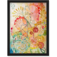 Artery8 Lace Pattern Flower Blooms Folk Art Watercolour Painting Artwork Framed Wall Art Print A4 in Black