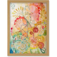 Artery8 Lace Pattern Flower Blooms Folk Art Watercolour Painting Artwork Framed Wall Art Print A4 in Light Oak