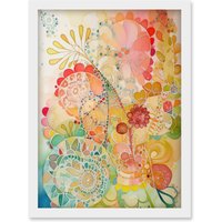 Artery8 Lace Pattern Flower Blooms Folk Art Watercolour Painting Artwork Framed Wall Art Print A4 in White