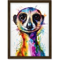 Artery8 Meerkat Splash Paint Watercolour Painting Artwork Framed Wall Art Print A4 in Brown