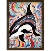 Artery8 Modern Folk Art Pattern Orca Whale Artwork Framed Wall Art Print A4 in Brown