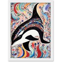 Artery8 Modern Folk Art Pattern Orca Whale Artwork Framed Wall Art Print A4 in White
